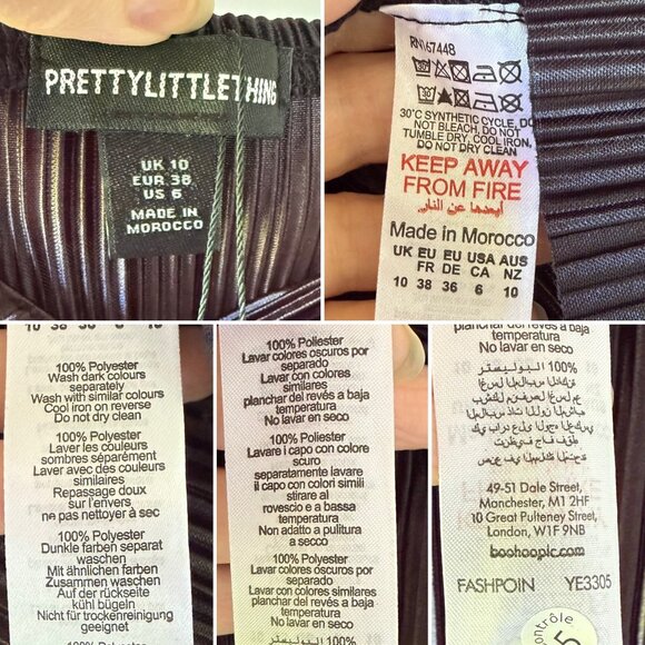 PrettyLittleThing Black Bodycon Dress Size 6 Plisse Knot Detail Bandeau Textured - Picture 6 of 8